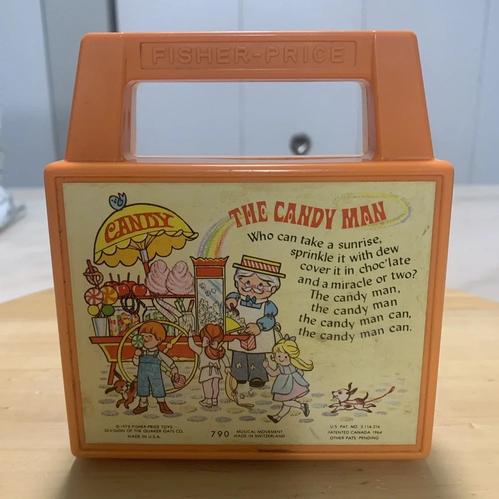 Vintage 1978 Fisher Price 790 The Candy Man Windup Music Box Orange Radio WORKS!